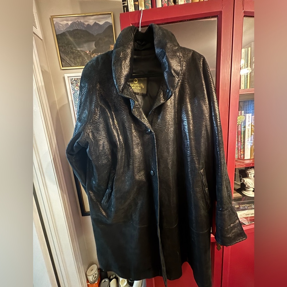 Snake print leather trench coat